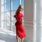 Square Neck Long Sleeve Midi Dress