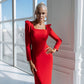 Square Neck Long Sleeve Midi Dress