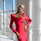 Square Neck Long Sleeve Midi Dress
