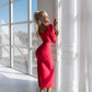 Square Neck Long Sleeve Midi Dress