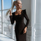 Square Neck Long Sleeve Midi Dress
