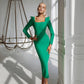 Square Neck Long Sleeve Midi Dress