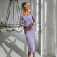 Square Neck Long Sleeve Midi Dress