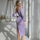 Square Neck Long Sleeve Midi Dress