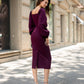Puff-Sleeve Midi Dress