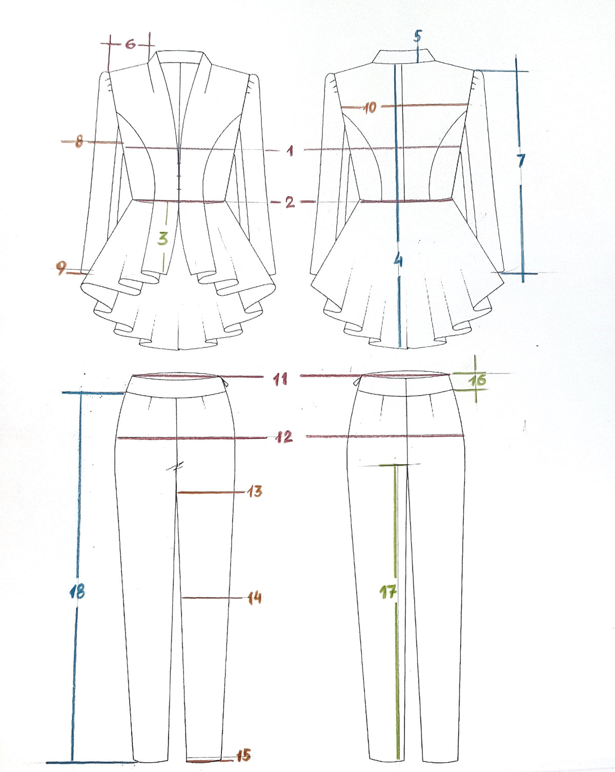 2-Piece Bridal Pants Suit with Peplum Deep V-Jacket