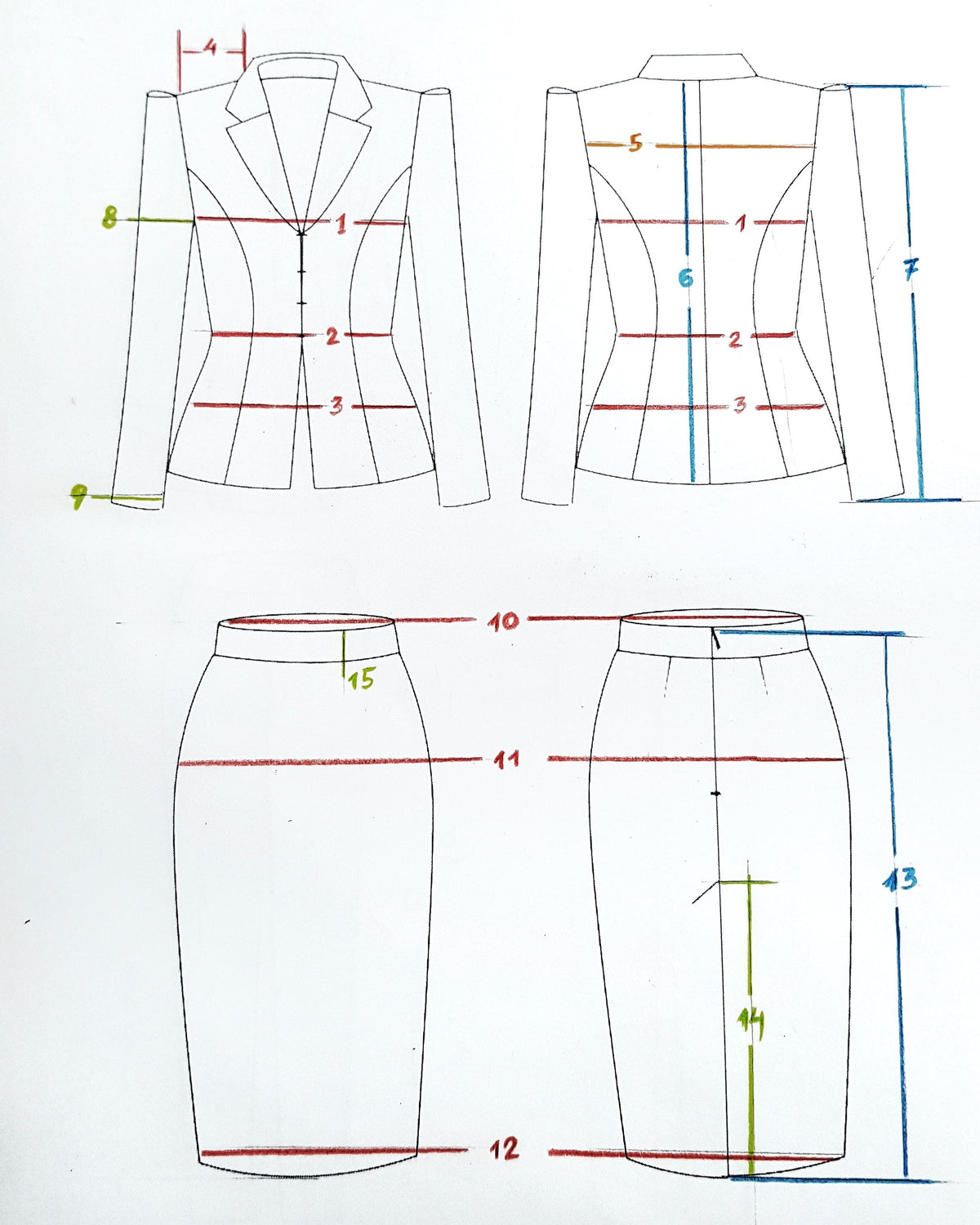 2-Piece Bridal Pencil Skirt Suit And Deep V Elongated Fitted Jacket