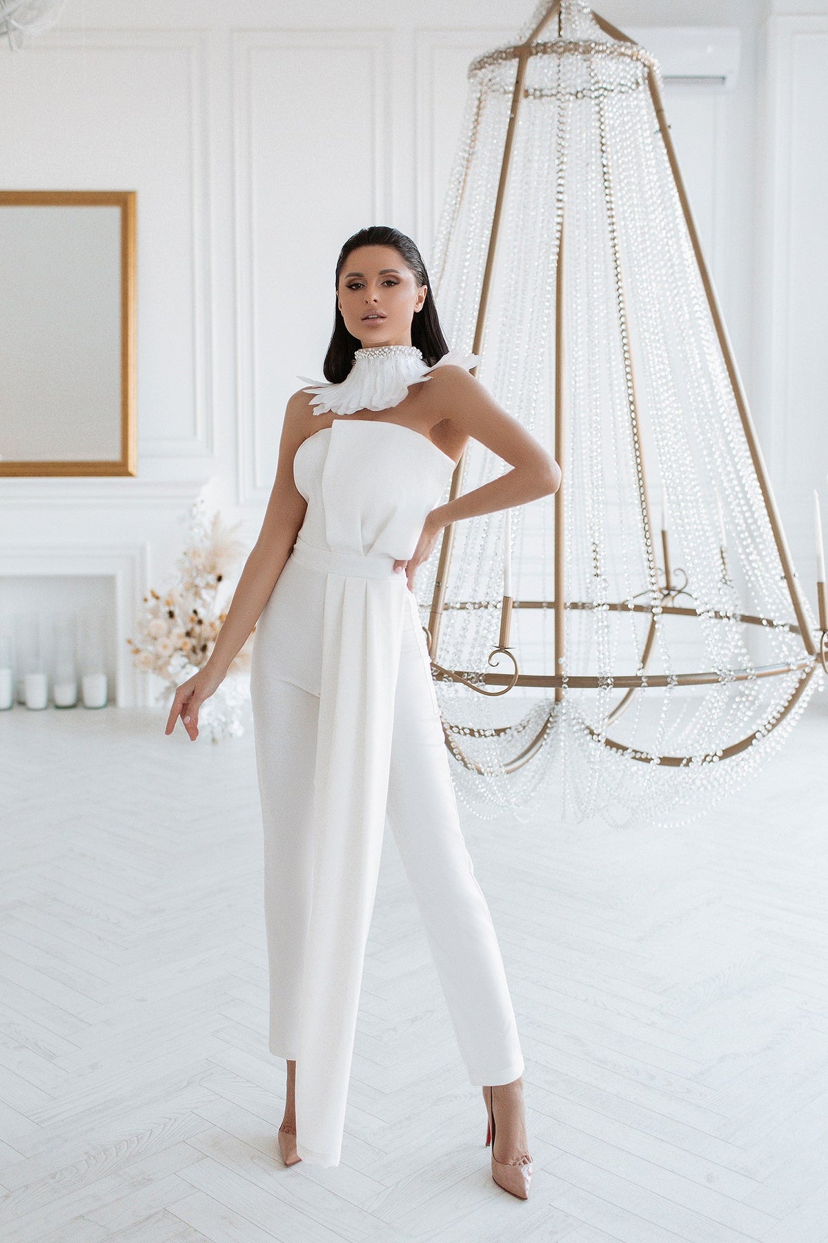 Jumpsuit With Corset And High Waisted Skinny Pants Decorated With Bow In Front