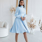 Cocktail High Neck Midi Dress With Long Sleeves & Fluffy Skirt