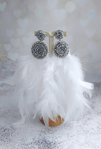 Long Stud Earrings With Feathers