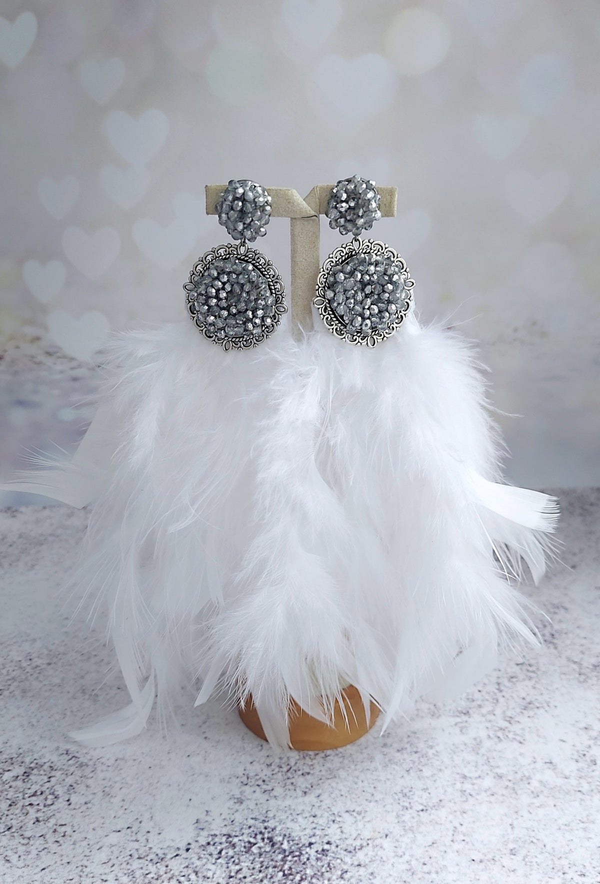 Long Stud Earrings With Feathers