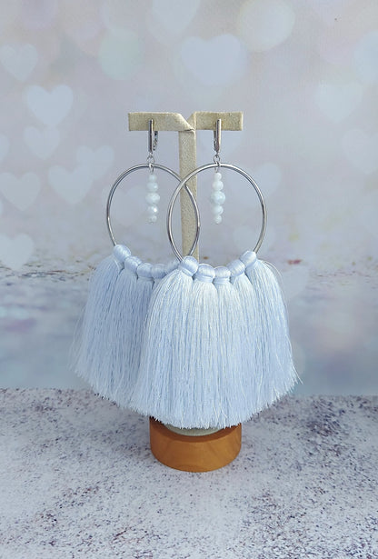 Silk Thread Jewelry Alloy Earrings With Rings And Tassel Pendants