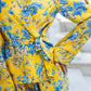 Yellow With Blue Floral Print Summer Oversized Silk Pajama Suit