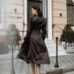 Satin Midi Dress Sheath Long Sleeve & Collared Neckline