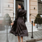Satin Midi Dress Sheath Long Sleeve & Collared Neckline