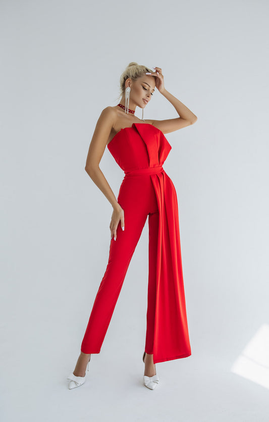 Jumpsuit With Corset And High Waisted Skinny Pants Decorated With Bow In Front