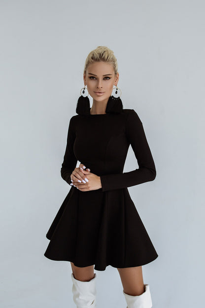 Knitted Fabric Dress Mini A-line Long Sleeve