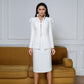 2-Piece Elegant Pencil Skirt Suit And Deep V Elongated Fitted Jacket