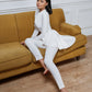 2-Piece Formal Pants Suit with Peplum Deep V-Jacket