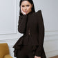 2-Piece Formal Pants Suit with Peplum Deep V-Jacket
