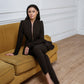 2-Piece Formal Pants Suit with Peplum Deep V-Jacket