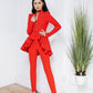 2-Piece Formal Pants Suit with Peplum Deep V-Jacket