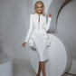 Midi Skirt Slip Long Sleeve Glam Deep V Business Meeting Suit
