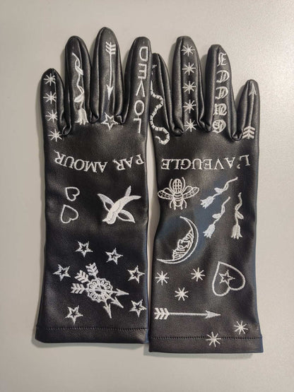 Eco-Leather Gloves With Colored Machine Embroidery