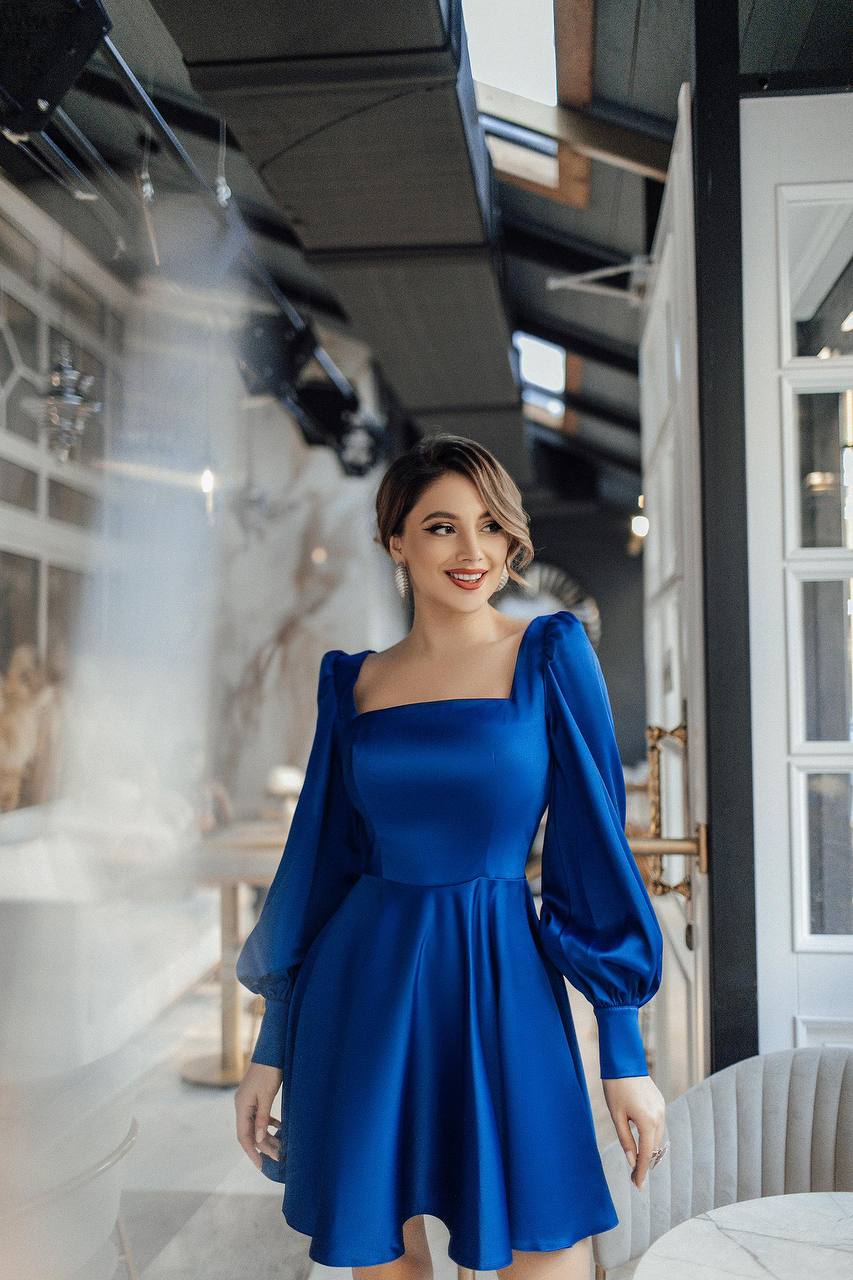 Satin Long Sleeve Mini Dress