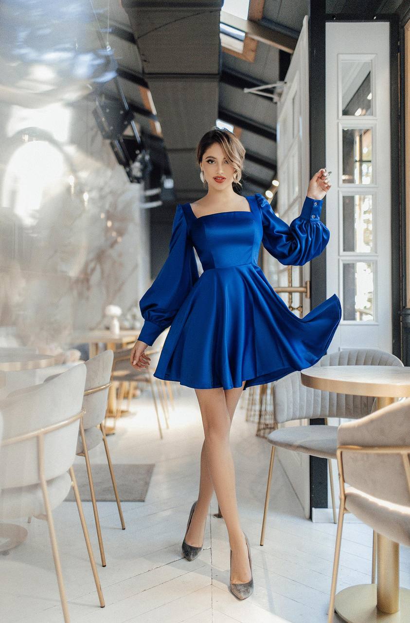 Satin Long Sleeve Mini Dress