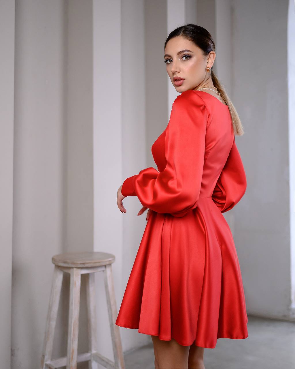 Satin Long Sleeve Mini Dress