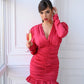 Silk Long Sleeve Ruched Mini Dress