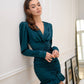 Silk Long Sleeve Ruched Mini Dress