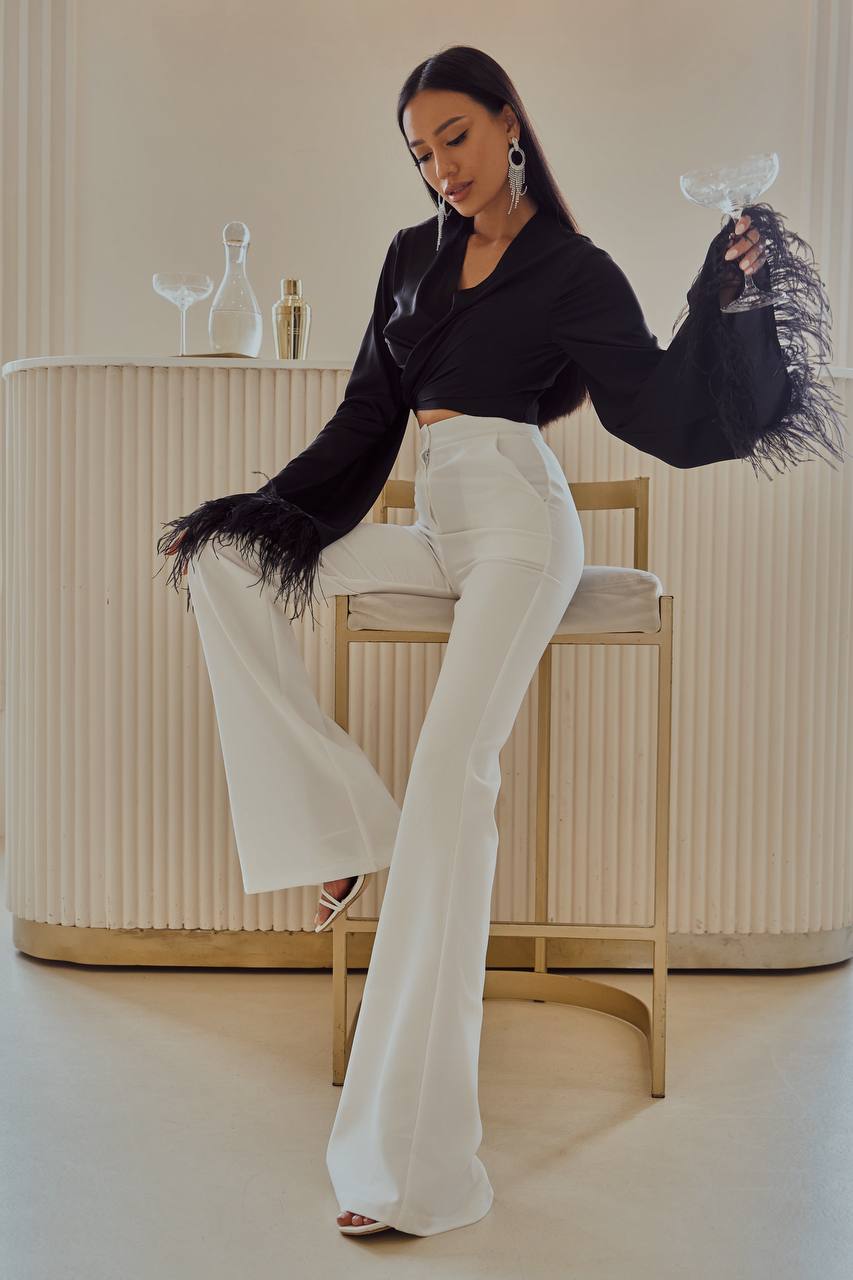 Silk Feather Sleeve Blouse