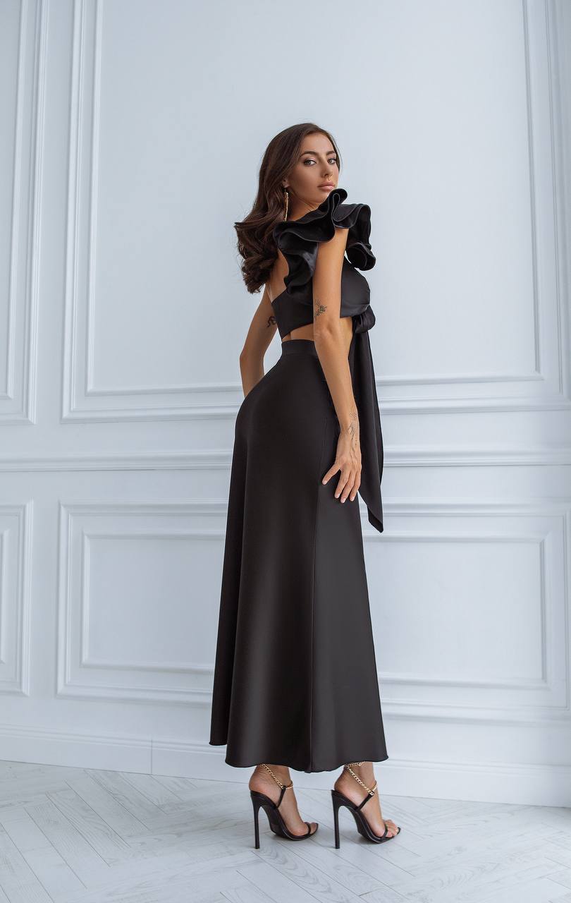 Satin Bow Top & Midi Skirt 2-Piece Set