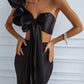 Satin Bow Top & Midi Skirt 2-Piece Set