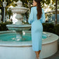 Square Neck Puff-Sleeve Midi Dress