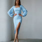Square Neck Puff-Sleeve Midi Dress