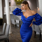 Satin Puff-Sleeve Mini Dress