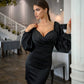 Satin Puff-Sleeve Mini Dress