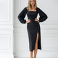 Square Neck Puff-Sleeve Midi Dress