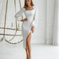 Square Neck Puff-Sleeve Midi Dress