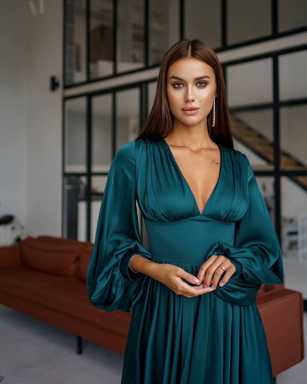 Silk Puff-Sleeve Mini Dress