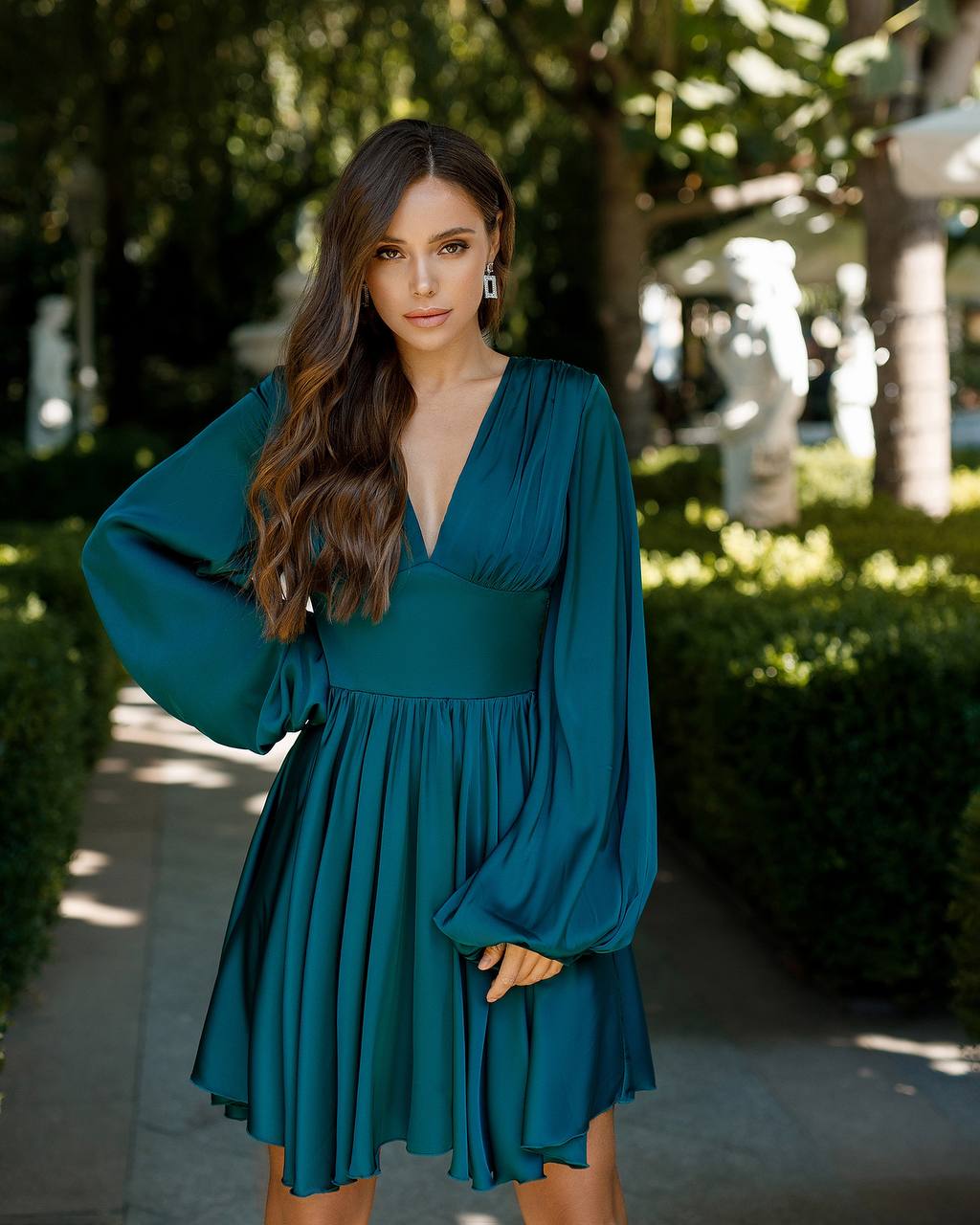 Silk Puff-Sleeve Mini Dress