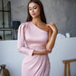 One-Shoulder Satin Midi Dress