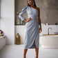 One-Shoulder Satin Midi Dress