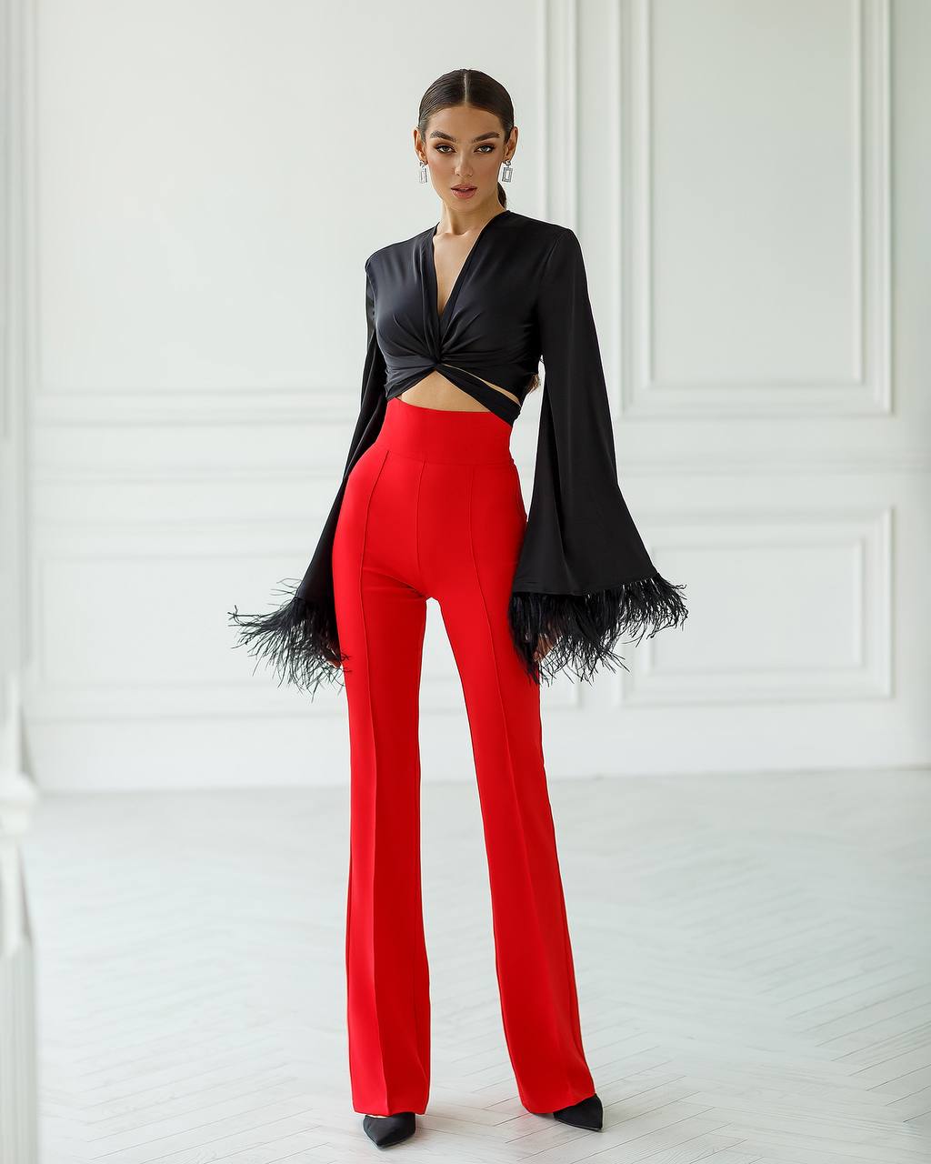 Silk Feather Sleeve Blouse