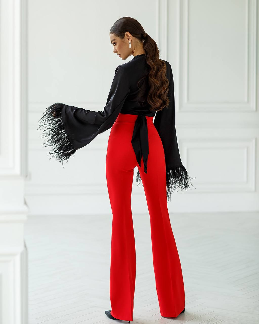 Silk Feather Sleeve Blouse