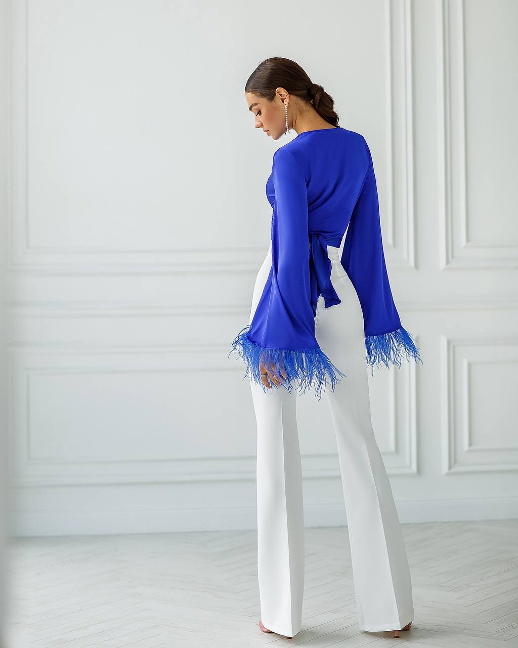 Silk Feather Sleeve Blouse