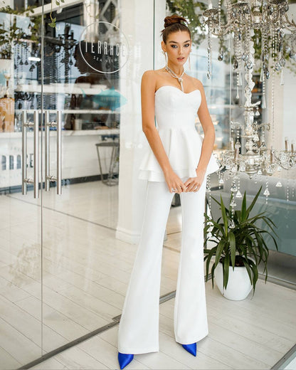 Wedding Sweetheart Peplum Top & Flared Pants 2-Piece Set